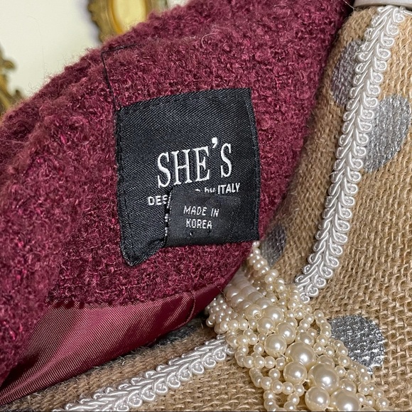 She’s Designed Italy Wool Blend Real Fur Pom Button Fashion Coat Size Large - 8 - Picture 8 of 17